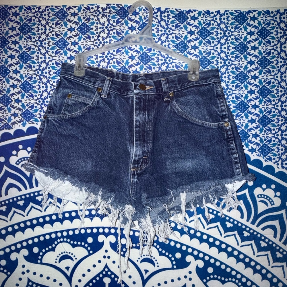 Wrangler Dark Blue Frayed Jean Shorts